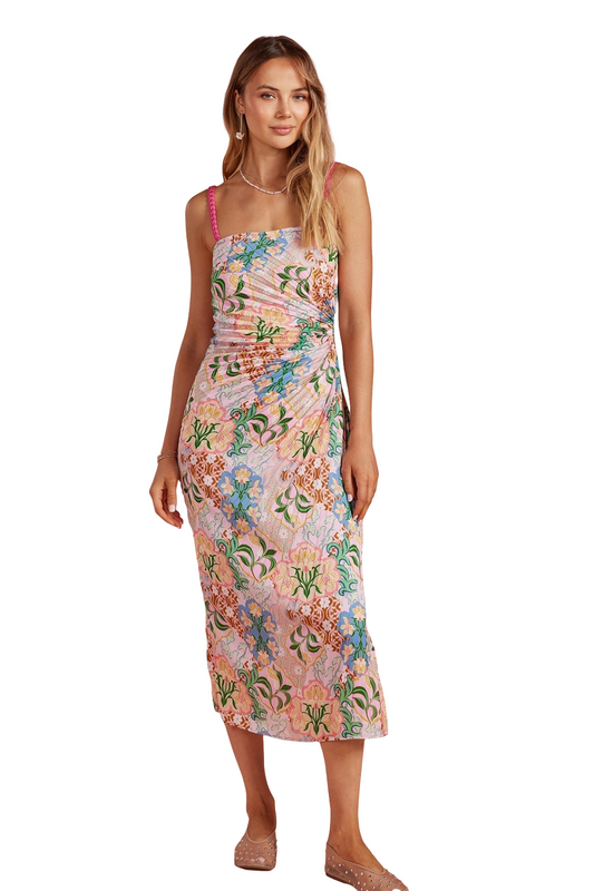 Apparel- Strut and Bolt Garden Party Pleated Satin Midi Dress