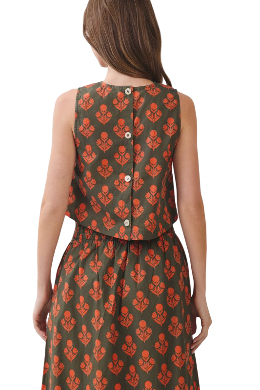 TCEC Floral Button Down Back  Cropped Top