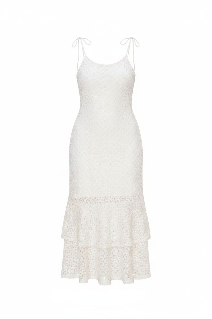 B. Right Crochet Lace Open Bottom Midi Dress