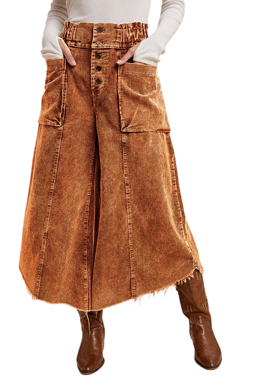 Apparel- Anniewear Mineral Wash Wide Leg Cropped Corduroy Jean Pants