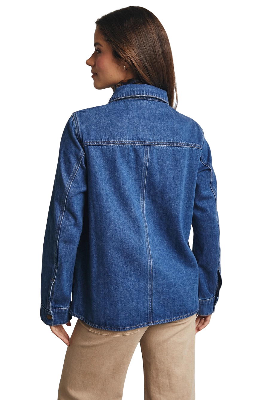 Apparel- Forte Utility Snap Washed Denim Jacket Top