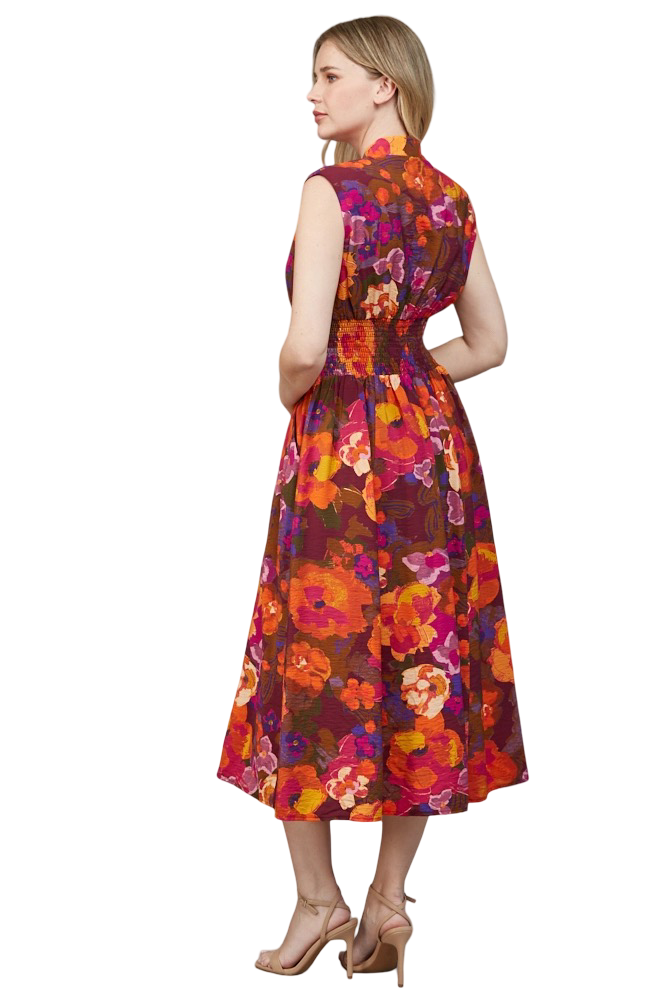 Apparel-Fate Printed Front Zip Midi Dress