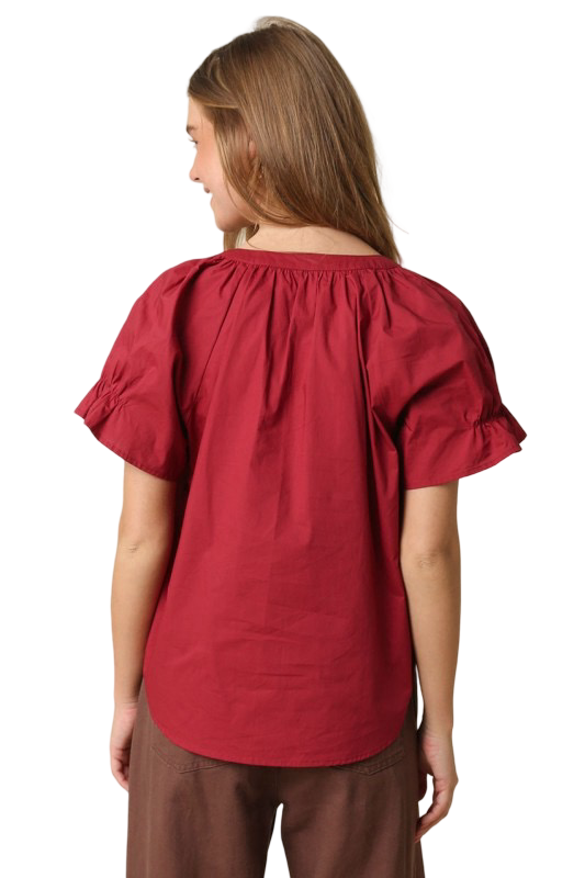 Olivaceous Hylee Ruffle Sleeve Peasant Blouse Top