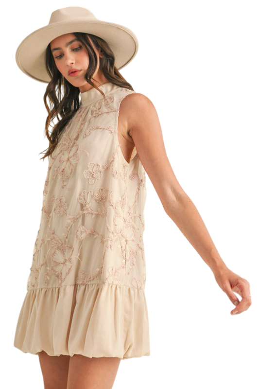Apparel- En Merci Embellished Mixed Media Bubble Hem Mini Dress