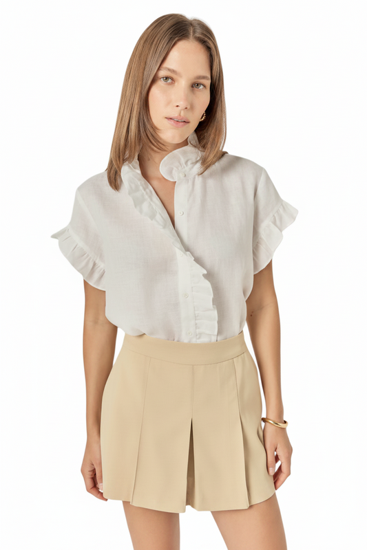 English Factory White Linen Ruffled  Blouse Shirt