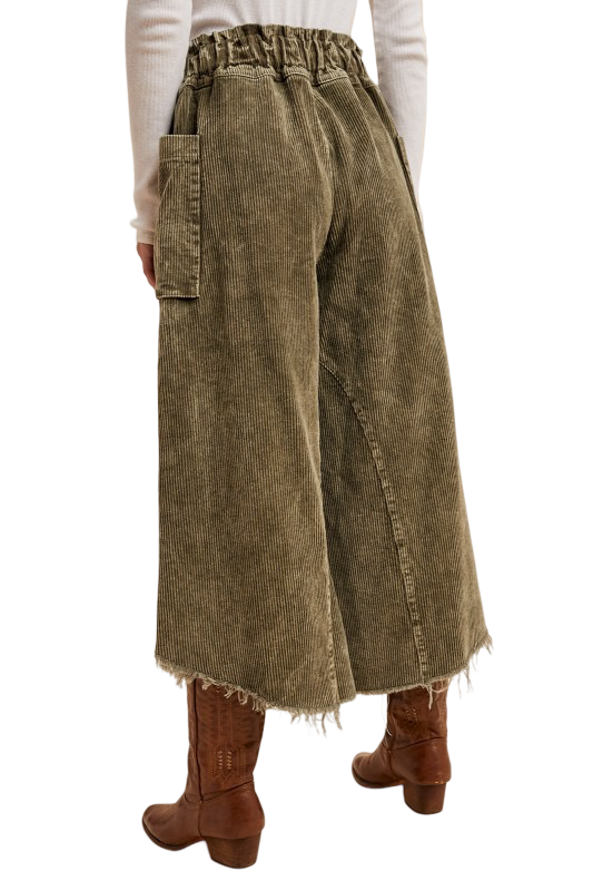 Apparel- Anniewear Mineral Wash Wide Leg Cropped Corduroy Jean Pants