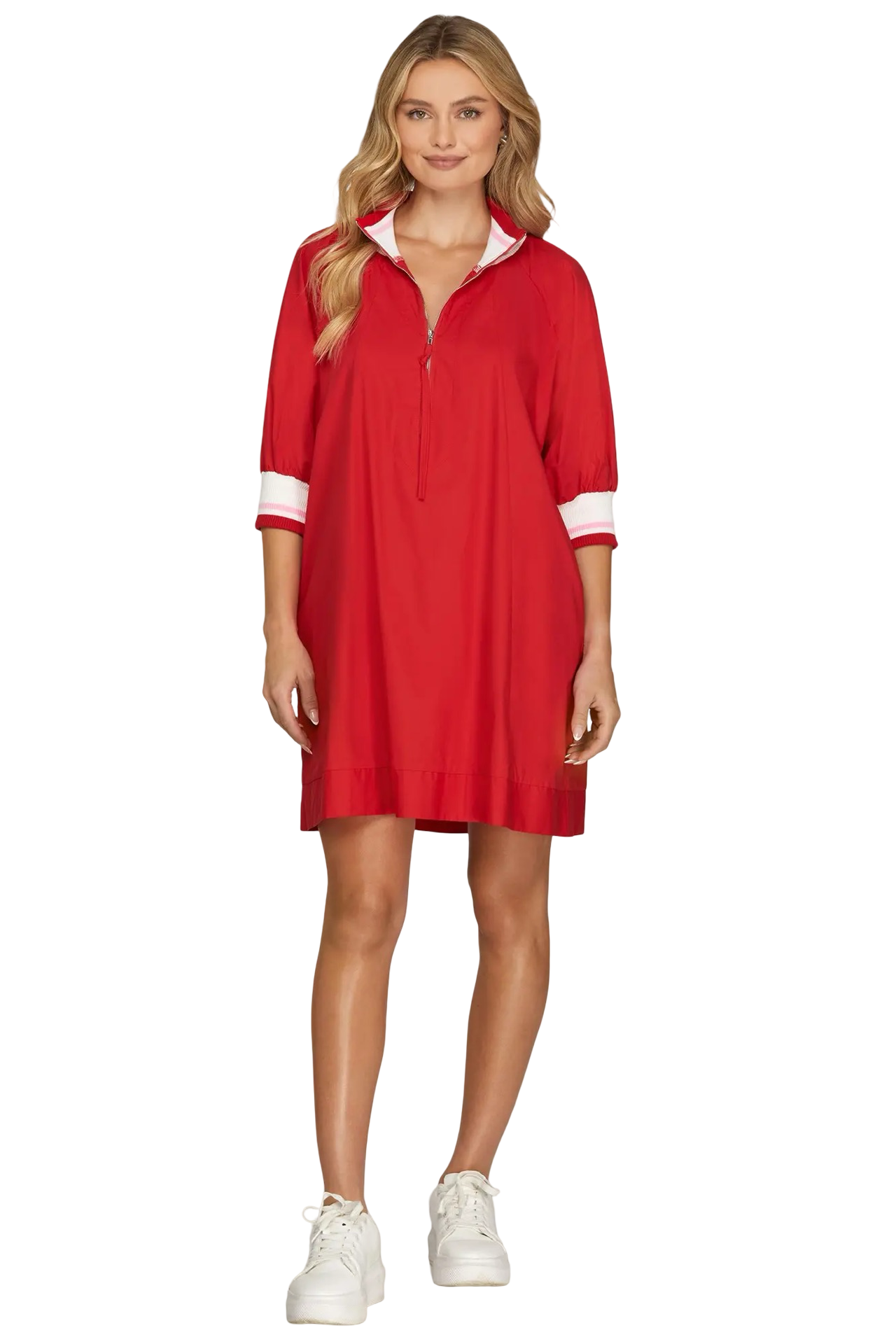 She+Sky  1/2 Sleeve Zip Front Mini Dress