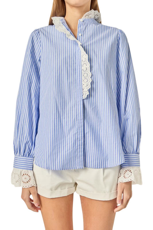 English Factory Lace Detail Striped Blouse Shirt