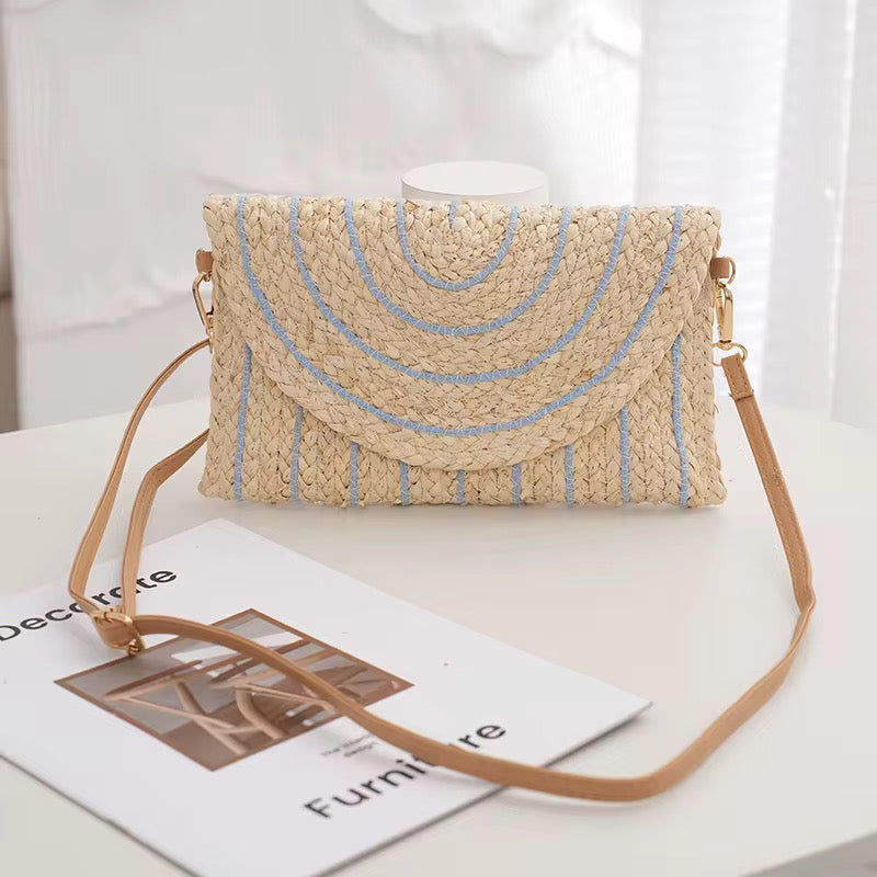 Striped Straw Summer Clutch/ Crossbody