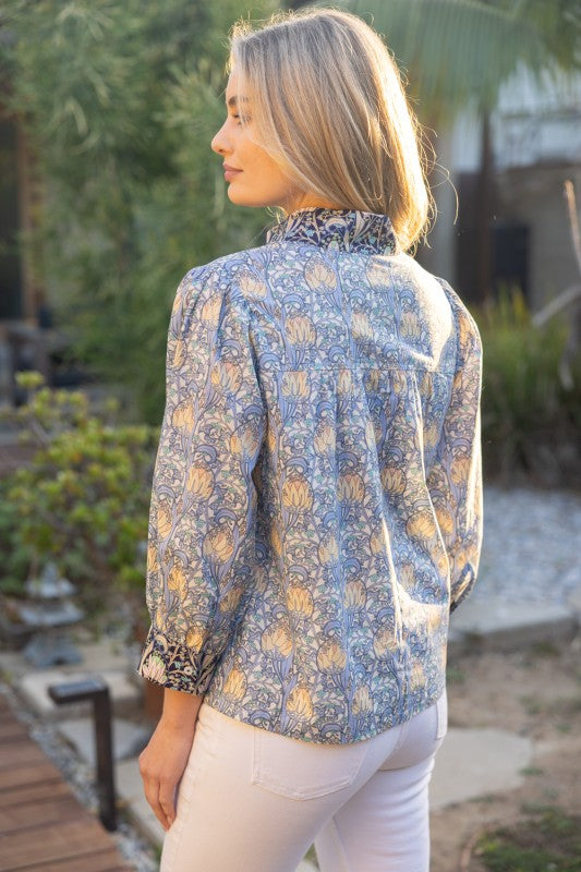 Apparel- VOY Wide Collar Block Floral Top