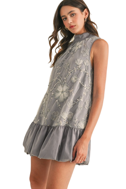 Apparel- En Merci Embellished Mixed Media Bubble Hem Mini Dress