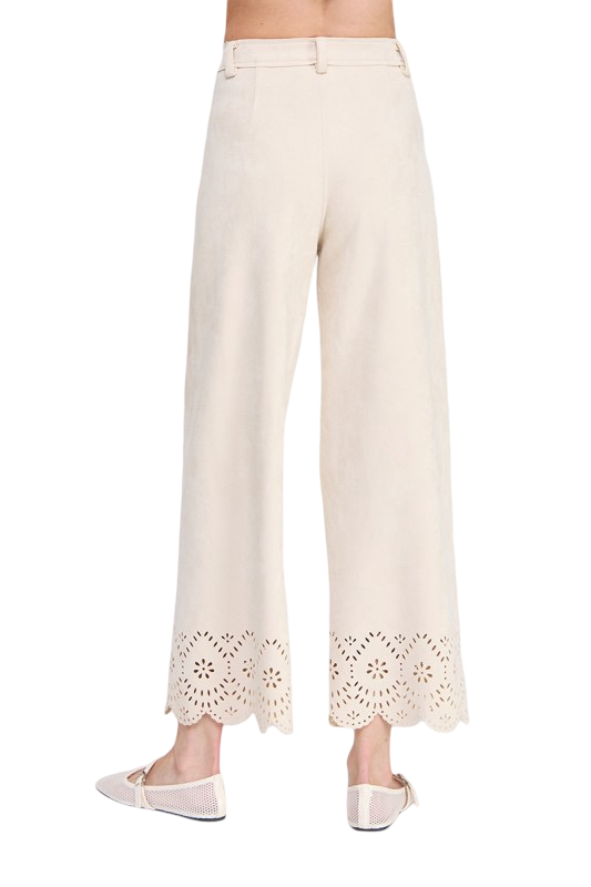 Apparel-Allie Rose Suede Laser Cut Wide Leg Pant