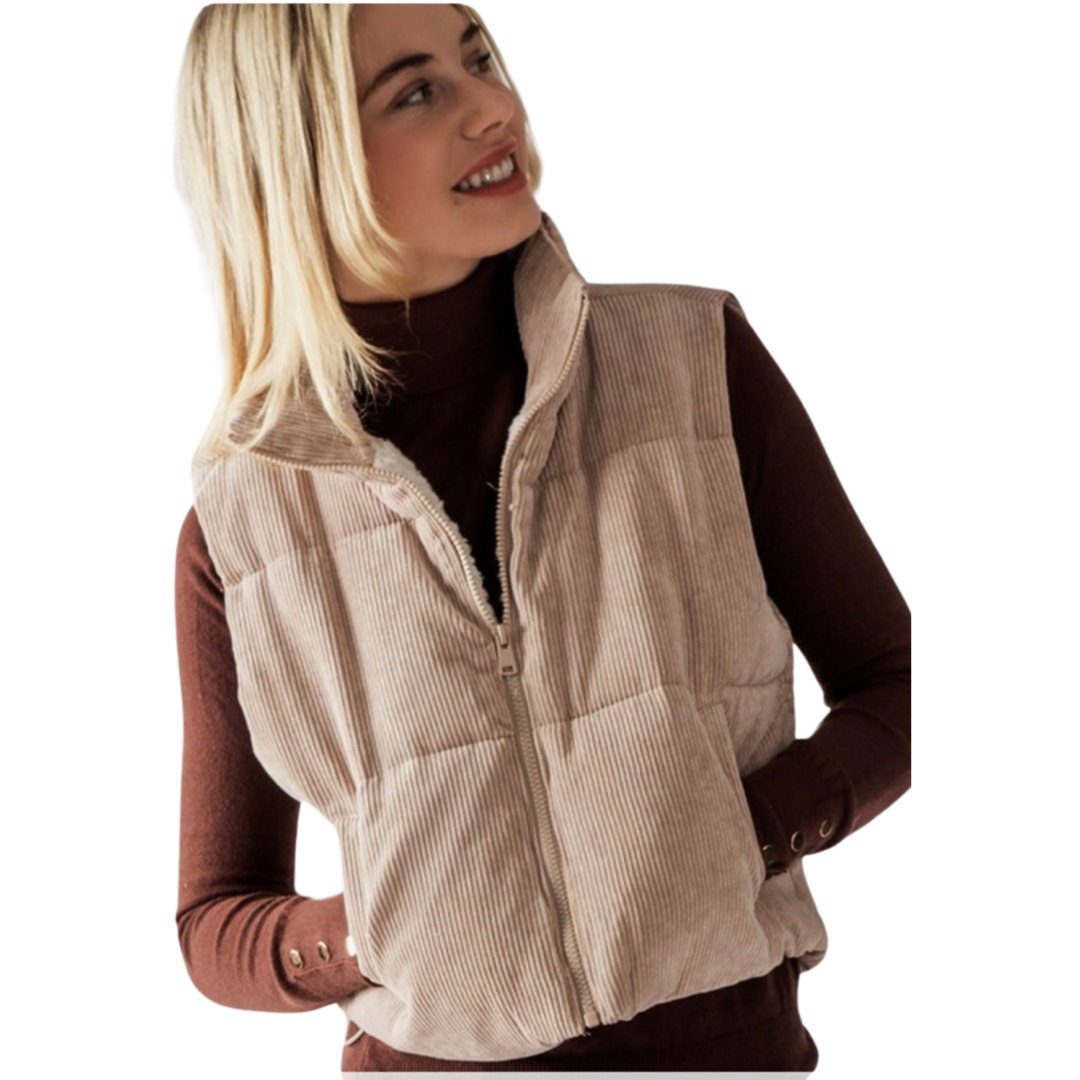 Apparel- Trend Notes Corduroy Cropped Puffer Vest