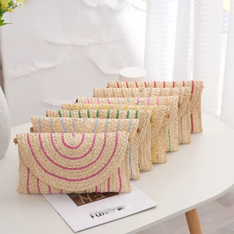 Striped Straw Summer Clutch/ Crossbody