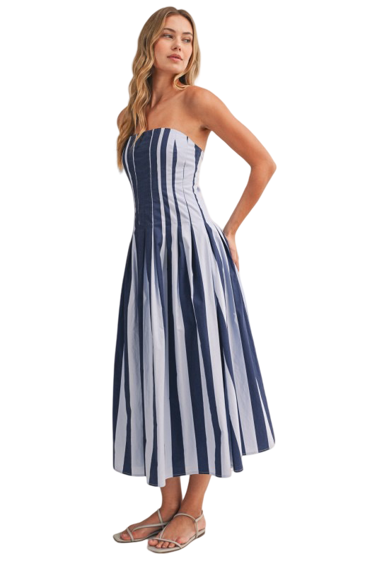 Klesis Strapless Pleated Flared Midi Dress