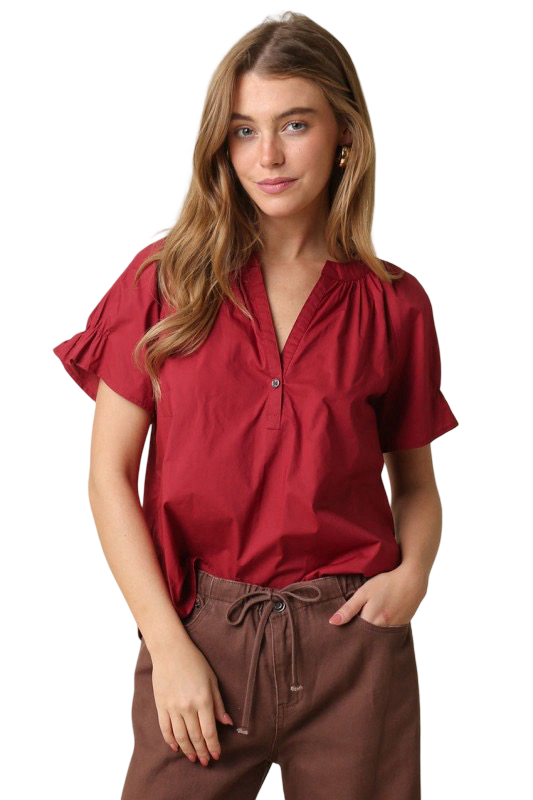Olivaceous Hylee Ruffle Sleeve Peasant Blouse Top