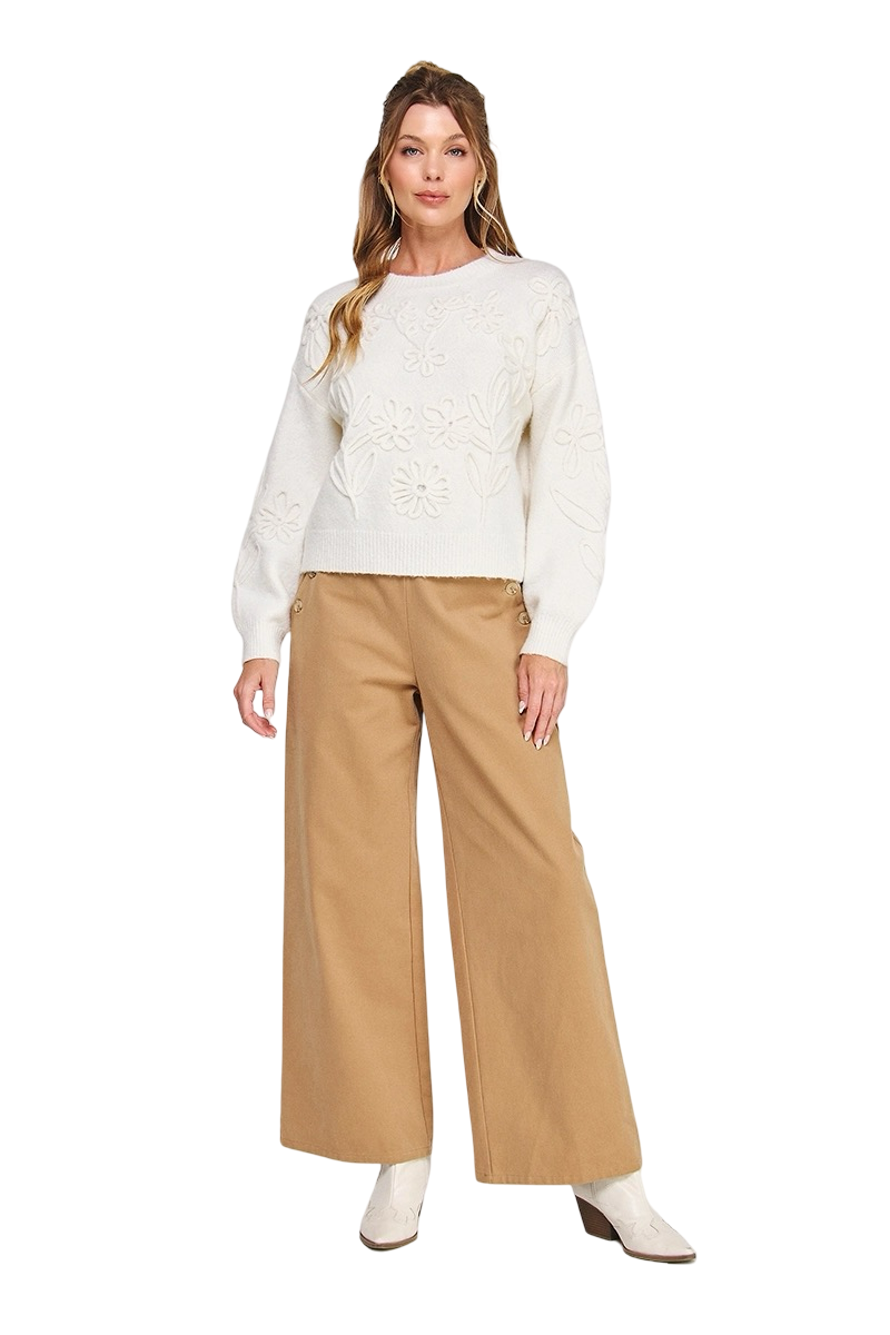 Apparel-Allie Rose Floral Embroidery Sweater Top