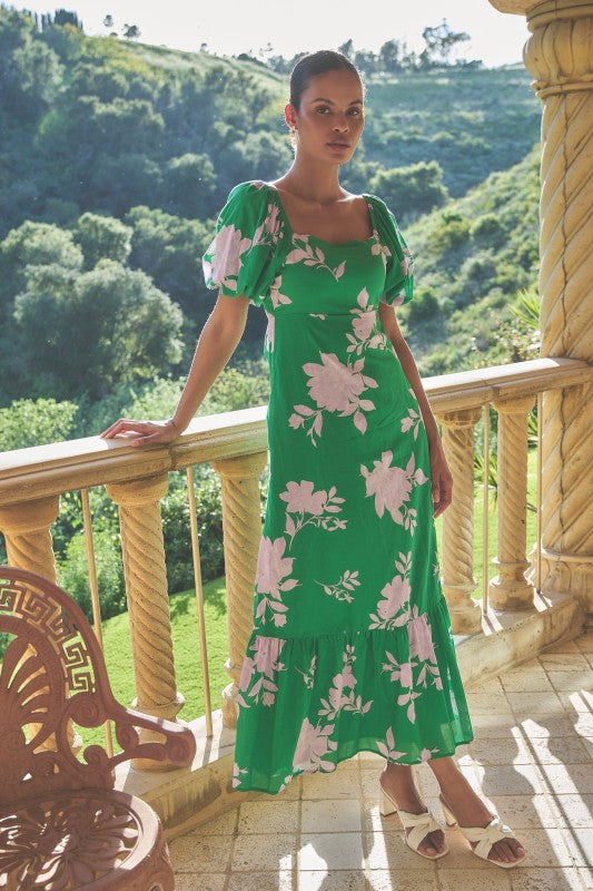 Sugarlips Zama Floral Puffed Sleeve Maxi Dress