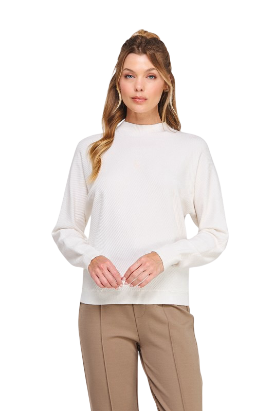 Apparel-Allie Rose Fine Gauge Mock Neck Diagonal Rib Dolman Top Top