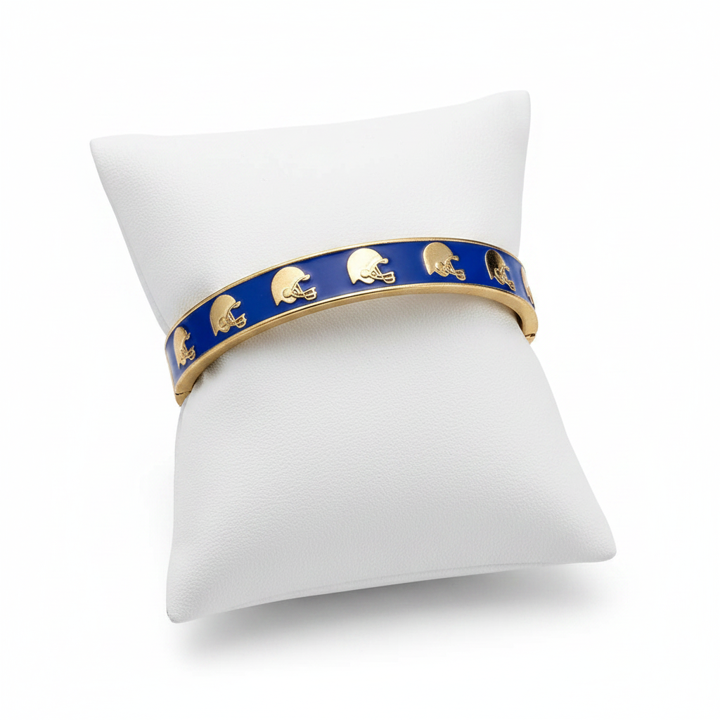 Bracelets- Canvas Game Day Enamel Football Helmet Hinge Bangle in Blue