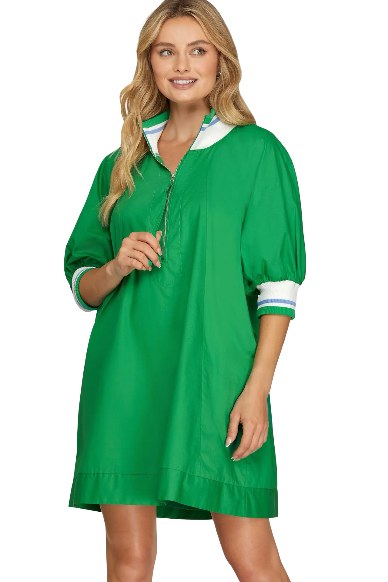 She+Sky  1/2 Sleeve Zip Front Mini Dress