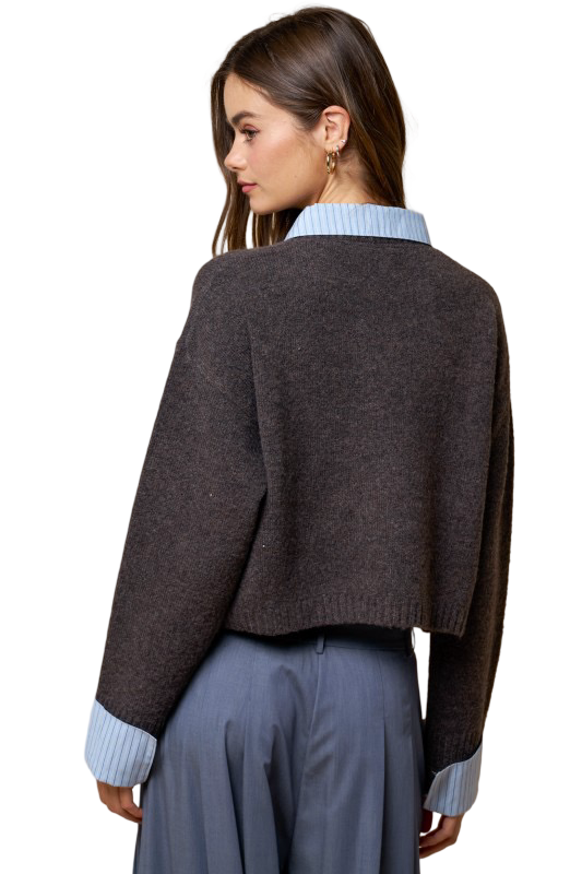 LALAVON Striped Button Down Sweater Cardigan Top
