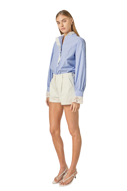 English Factory Lace Detail Striped Blouse Shirt
