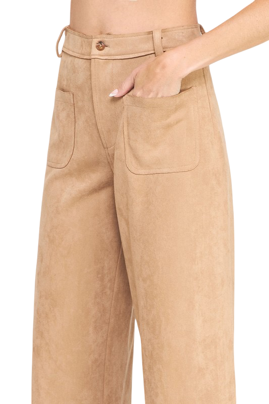 Apparel-Allie Rose Suede Laser Cut Wide Leg Pant