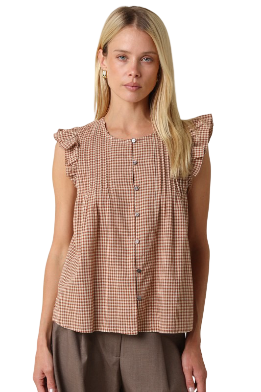 Olivaceous Clara Gingham Ruffle Sleeve Top