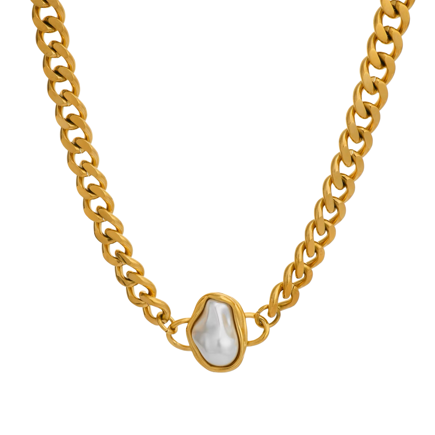 Necklaces- M&E Bling Vintage Cuban Chain Pearl Statement Necklace