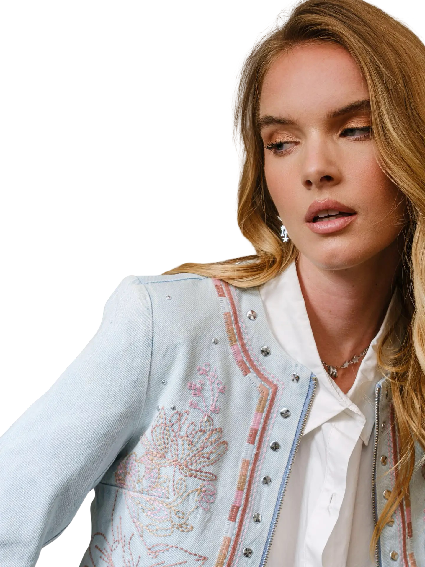 Apparel- Blue B. Embroidered Studded Jacket