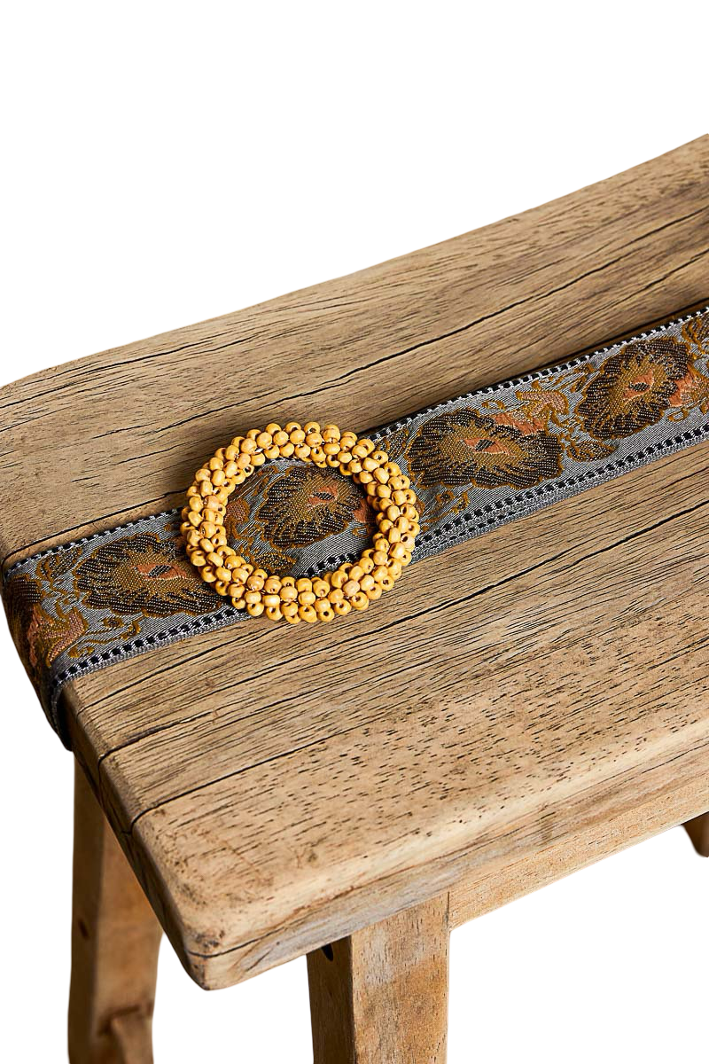 Pol Woven Statement Sash Belt with Wood Bead Buckle