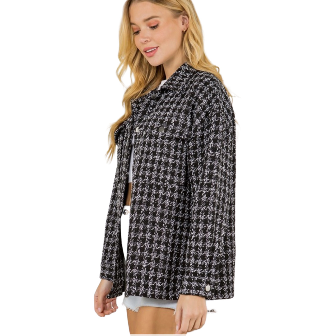 Apparel- Fanco Tweed Button Down Shacket Jacket