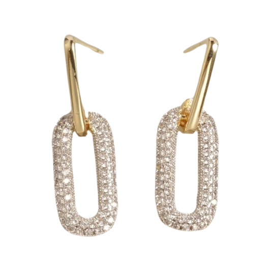 Earrings- M&E Bling Gold Two Tone Pave Link Earrings