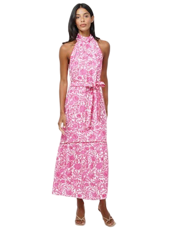 Apparel- Adelyn Rae Maisy Floral Halter Neck Tie Maxi Dres