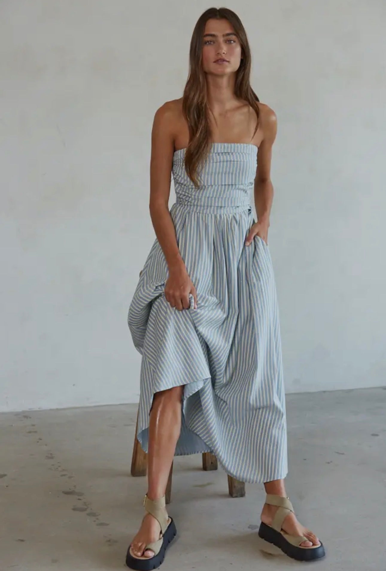 Apparel- By Together Promenade Striped Tube Maxi Dress