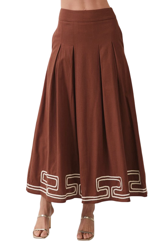 TCEC Embroidered Bottom Print Midi Skirt