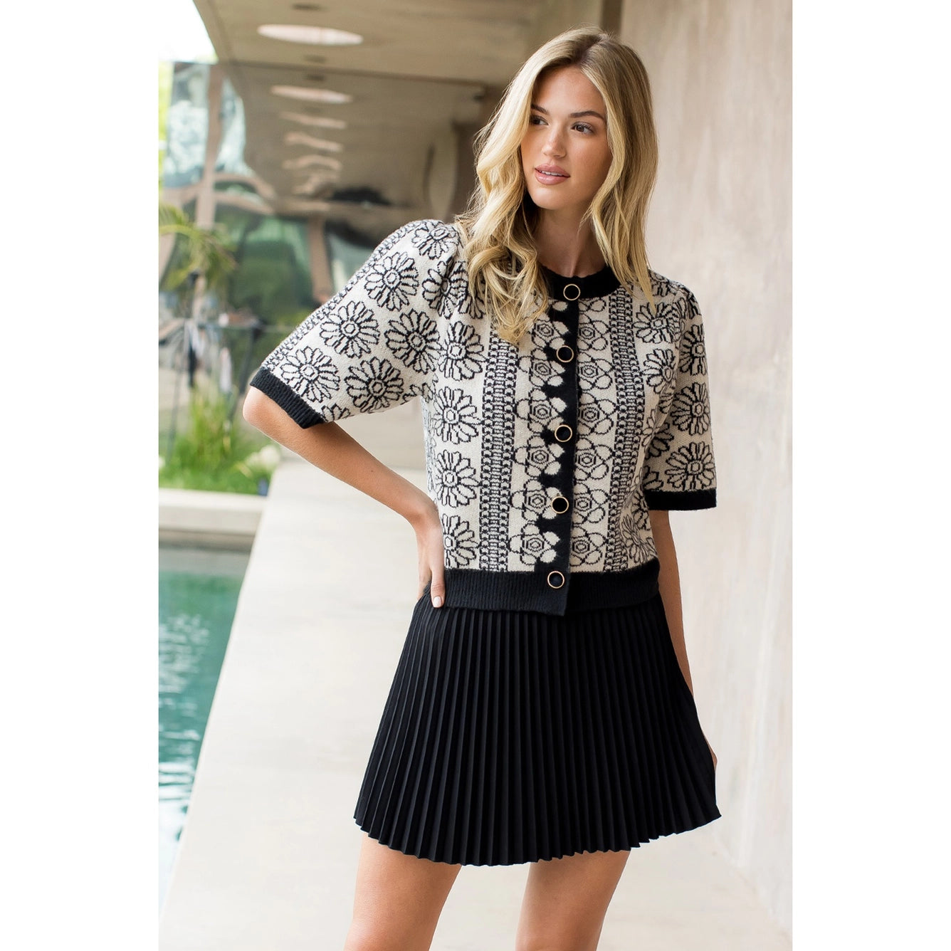 Apparel- THML Floral Print Knit Cardigan Top