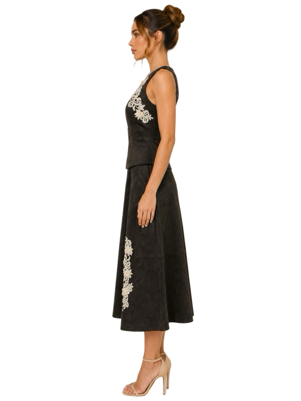 Fore Collection Asymmetrical  Crochet Trim Suede Top