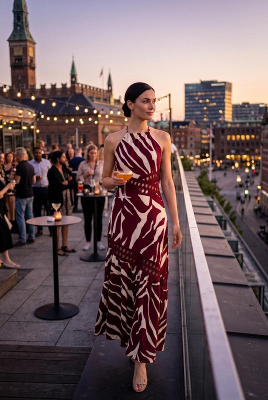 Baby Pink Zebra Print Halter Maxi Dress