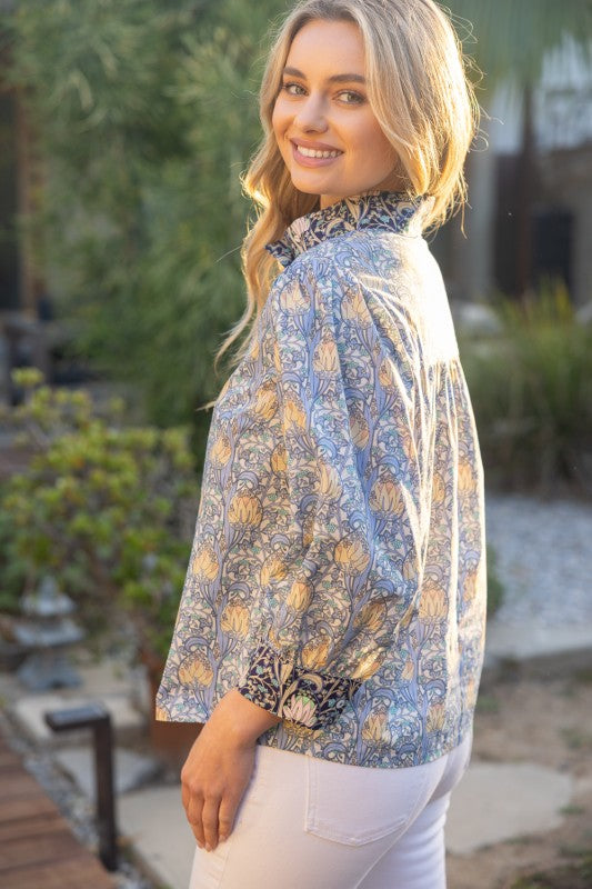 Apparel- VOY Wide Collar Block Floral Top