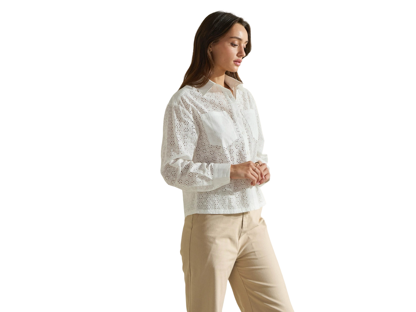 Apparel- Able Double Front Pocket Eyelet Button Down Shirt