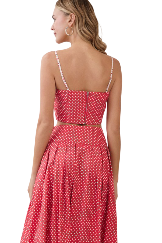 TCEC Pleated Polka Square Neck Crop Top
