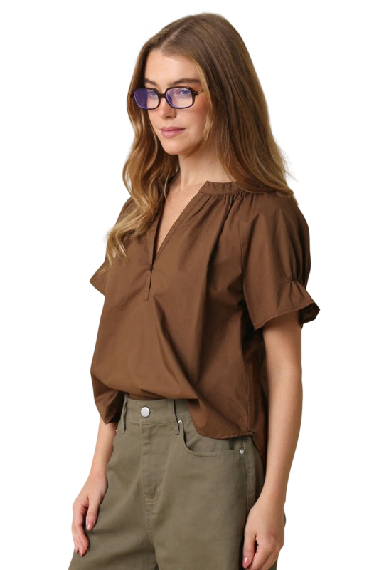 Olivaceous Hylee Ruffle Sleeve Peasant Blouse Top