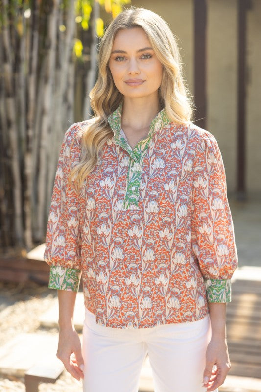 Apparel- VOY Wide Collar Block Floral Top