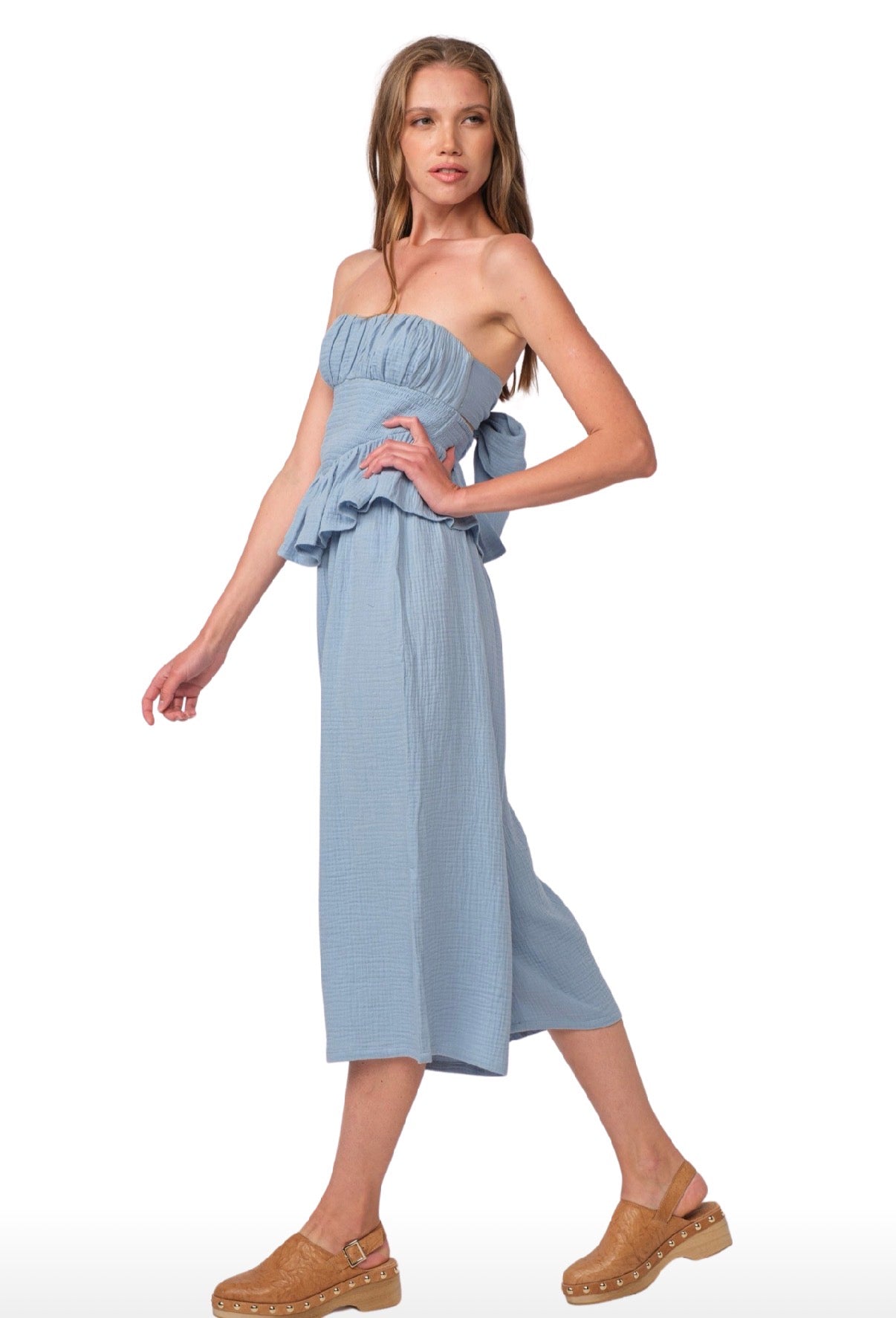 Sky To Moon Gauze Ruffled Peplum Tube Top