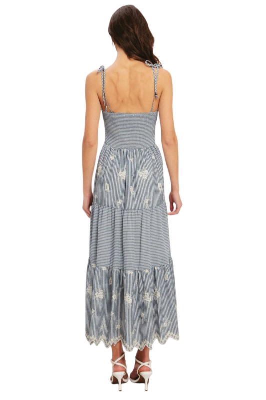 Flying Tomato Embroidered  Striped Tie Strap Maxi Dress