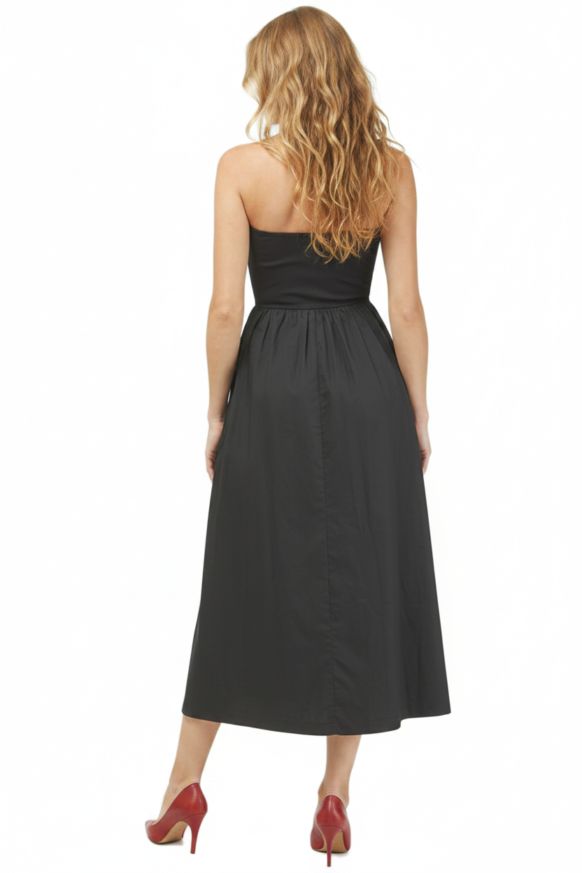 Needii Ribbed Tube Mixed Media Midi Dress