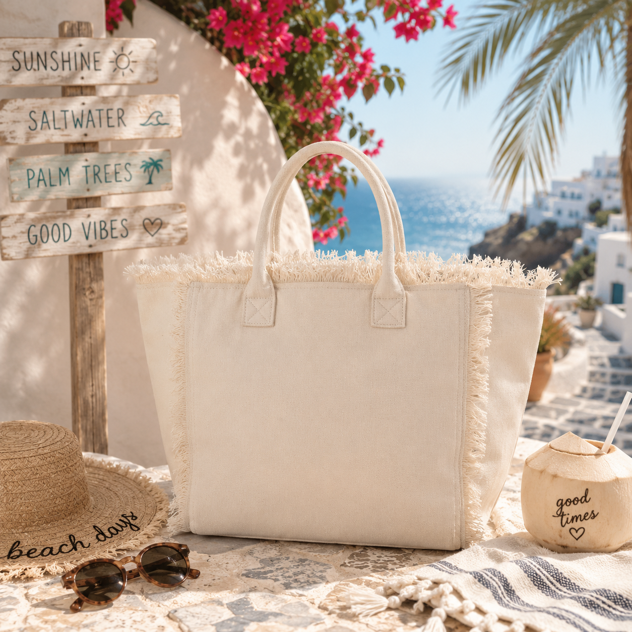Color Burst Cotton Fringed Canvas Summer Tote Bag