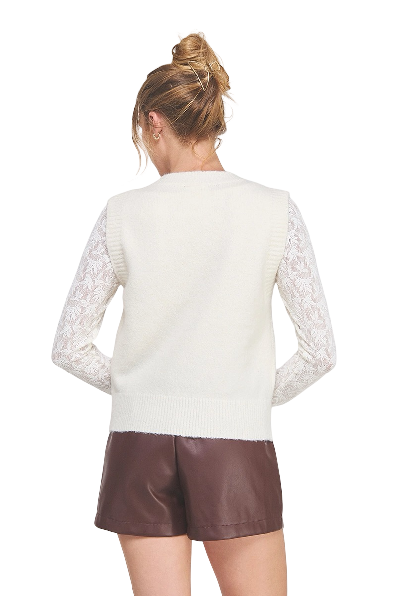 Apparel-Allie Rose Floral Embroidery Sweater Vest Top